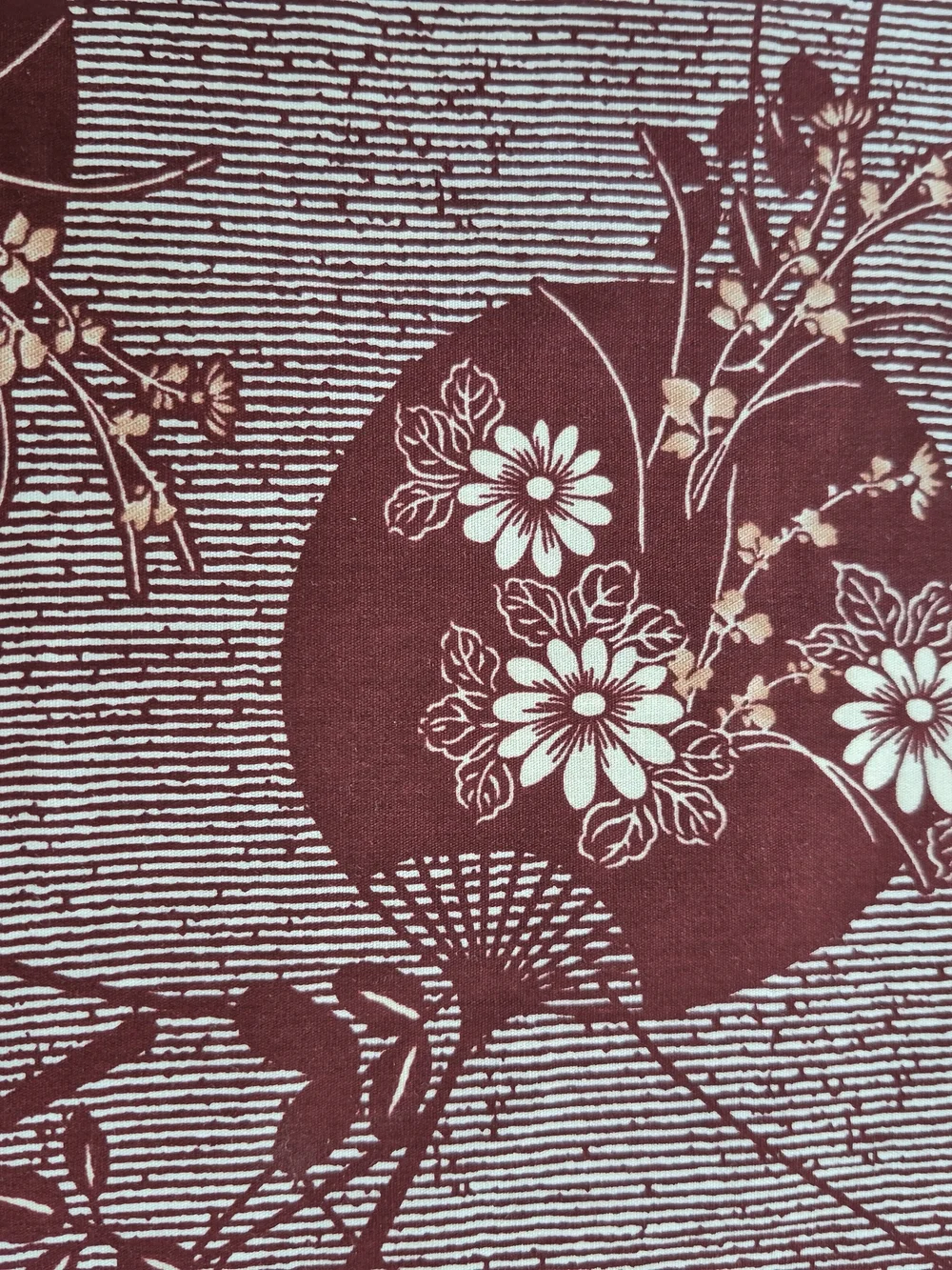 Burgundy Japanese Fans Kasuri Cotton Fabric 1 Yard Hoffman California Quilting